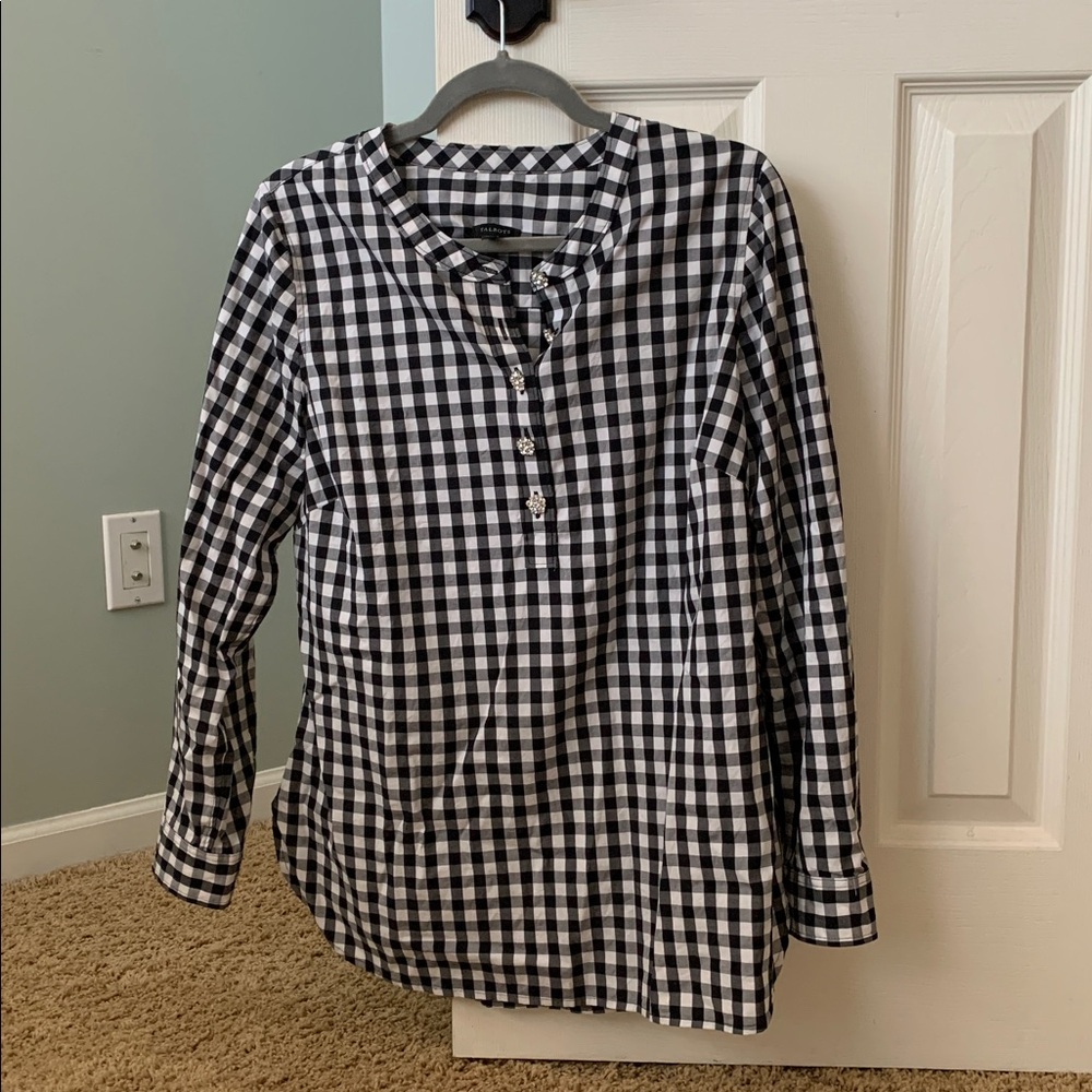Talbots Gingham Rhinestone Button Top Women’s Pop… - image 1